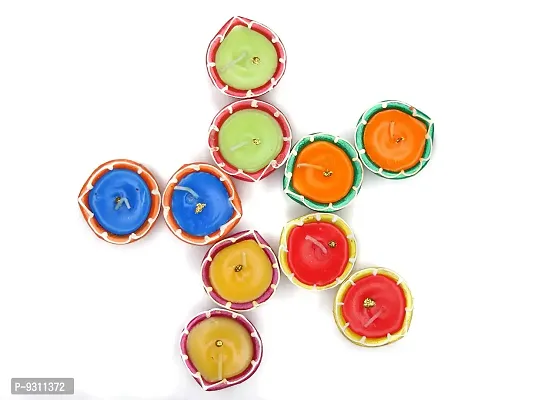Saudeep India Clay Handmade Waxed Diya Set for Home  Diwali Decoration (5 cm X 5 cm X 2.39 cm, Multicolor, 10 Piece)