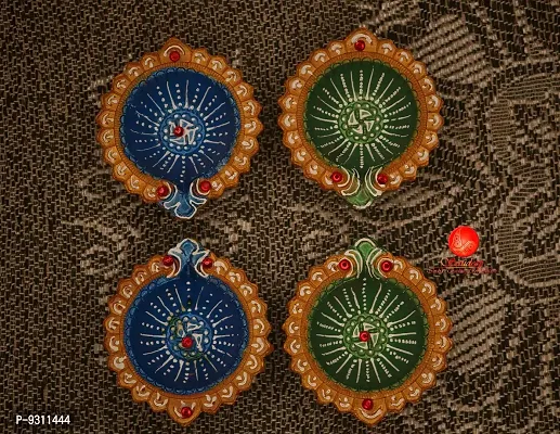 Saudeep India Diwali Diyas | Traditional Handmade Terracotta Clay Diya | Mitti Deepak Decorate for Diwali | Diya for Puja | Diwali Home Decoration Diya (Set of 4, Multicolor)