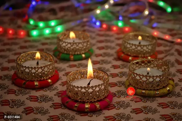 Saudeep India Diwali Tealight Candles | Tealight Candles with Holder | Diya for Puja | Diwali Home Decoration Diya (Set of 5, Multicolor)-thumb0