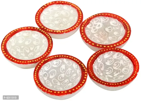 Saudeep India Trading Corporation Marble Deepak (4.5 cm x 4.5 cm x 1.5 cm, White, Set of 5, SIWCPA032(1))