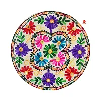 Saudeep India Round Rajasthani Ethnic Embroidered Khadi Cushion Cover, 16x16 Inch Pack of 1(pt4_cushioncover_po1)-thumb1
