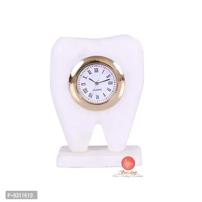 SAUDEEP INDIA Tooth Shape Dentist Desk Marble Table Clock for Decor and Paper Weight, Ideal for Dentists and Doctors- Multicolour-thumb3