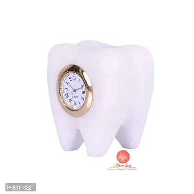 Saudeep India Tooth Shape Dentist Desk Marbel Table Clock for Decor and Paper Weight, Ideal Gift for Dentists and Doctors (Dentist Clock)-thumb2