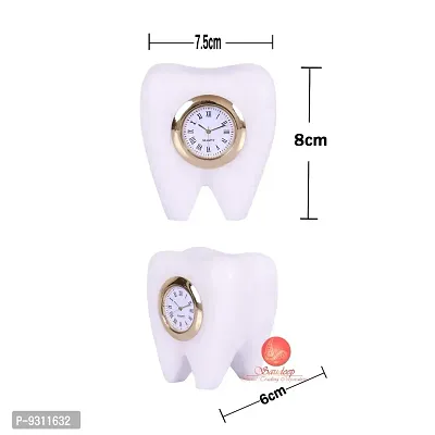 Saudeep India Tooth Shape Dentist Desk Marbel Table Clock for Decor and Paper Weight, Ideal Gift for Dentists and Doctors (Dentist Clock)-thumb4