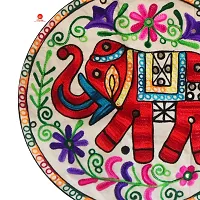 Saudeep India Round Rajasthani Ethnic Embroidered Khadi Cushion Cover, 16x16 Inch Pack of 3-thumb1