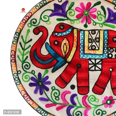 Saudeep India Round Rajasthani Ethnic Embroidered Khadi Cushion Cover, 16x16 Inch Pack of 3-thumb2