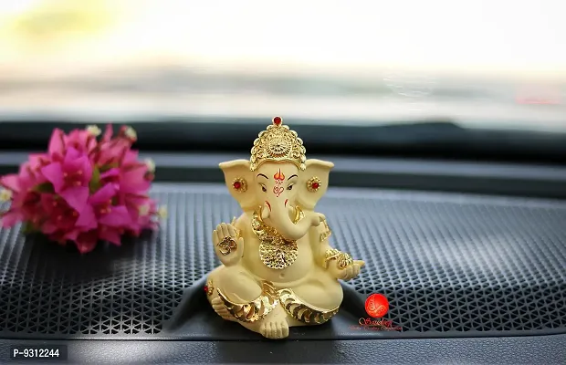 Saudeep India, Handcrafted Resine Little Ganesh Sculpture | Showpiece for Home  Office Decor (Gold Ganesha Necklace)-thumb2