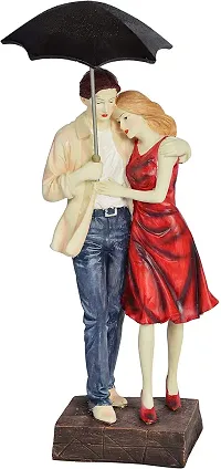 Saudeep India Trading Corporation Polyester Love Couple with Umbrella Showpiece (12.7 cm x 10.16 cm x 35.56 cm, White  Red)-thumb1