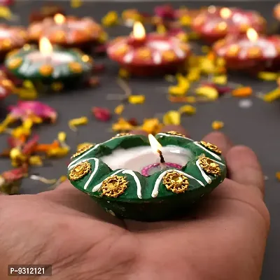 Saudeep India Decorative Designer Matki Diya/Colourful Diya Set/Diya for Diwali(Pack of 12)-thumb3