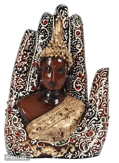 Saudeep India Palm Buddha Showpiece Polyresin Figurine | Buddha Statue for Home Decor | Buddha Idol for House Warming (12.5x7.5x17.5cm)