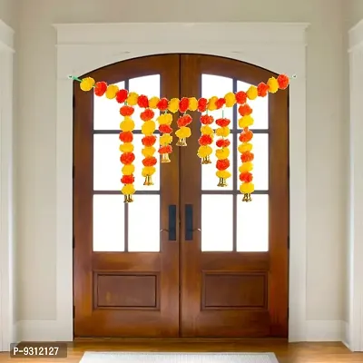 Saudeep India Traditional Marigold Fluffy Flowers Garlands Toran for Door Hanging Home Decoration for Main Door - Ideal for Traditional, Inauguration Parties, Festivals, Diwali(Pattern 02)