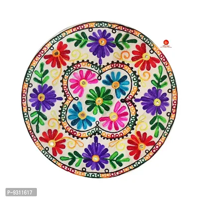 Saudeep India Round Rajasthani Ethnic Embroidered Khadi Cushion Cover, 16x16 Inch Pack of 3(pt2_cushioncover_po3)-thumb3