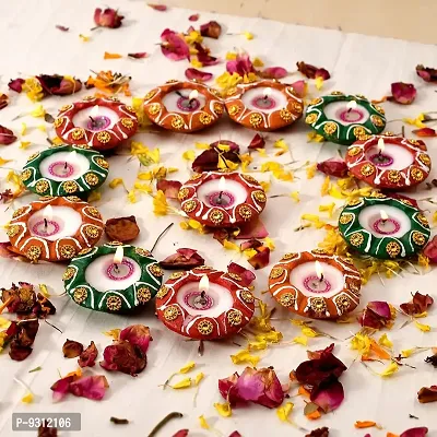 Saudeep India Decorative Matki Diyas/Colourful Diya Set/Diya for Diwali (Pack of 12, Designer Diya)