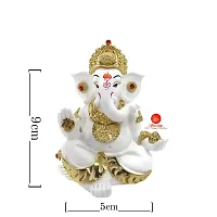 Saudeep India, Handcrafted Resine Little Ganesh Sculpture | Showpiece for Home  Office Decor (White and Gold Ganesha)-thumb2