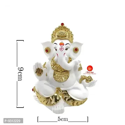 Saudeep India, Handcrafted Resine Little Ganesh Sculpture | Showpiece for Home  Office Decor (White and Gold Ganesha)-thumb3