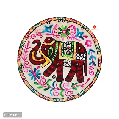 Saudeep India Round Rajasthani Ethnic Embroidered Khadi Cushion Cover, 16x16 Inch Pack of 3-thumb5