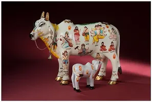 Saudeep India Trading Corporation Polyresin Hand Painted Kamdhenu Cow with Calf God Figure Showpiece (Multicolour, 20x9x15cm)-thumb1