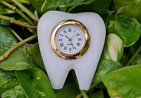 Saudeep India Tooth Shape Dentist Desk Marbel Table Clock for Decor and Paper Weight, Ideal Gift for Dentists and Doctors (Dentist Clock)-thumb4