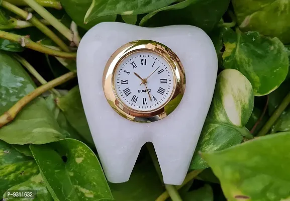 Saudeep India Tooth Shape Dentist Desk Marbel Table Clock for Decor and Paper Weight, Ideal Gift for Dentists and Doctors (Dentist Clock)-thumb5