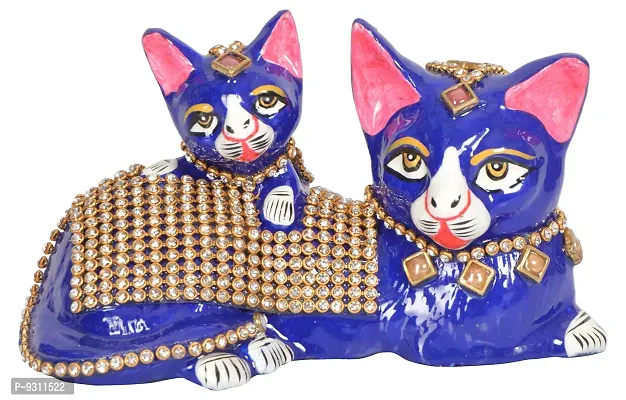 Saudeep India Trading Corporation Metal Cat Figurine (13 cm x 7 cm x 7 cm, Blue, MH031)