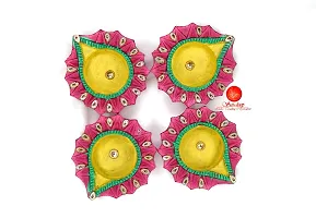 Saudeep India Diwali Diyas | Traditional Handmade Terracotta Clay Diya | Mitti Deepak Decorate for Diwali | Diya for Puja | Diwali Home Decoration Diya (Set of 4, Multicolor)-thumb4