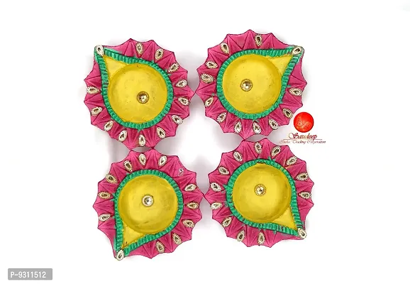 Saudeep India Diwali Diyas | Traditional Handmade Terracotta Clay Diya | Mitti Deepak Decorate for Diwali | Diya for Puja | Diwali Home Decoration Diya (Set of 4, Multicolor)-thumb5