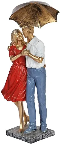 Saudeep India Trading Corporation Polyester Love Couple with Umbrella Showpiece (12 * 13 * 35cm), White and Blue-thumb4