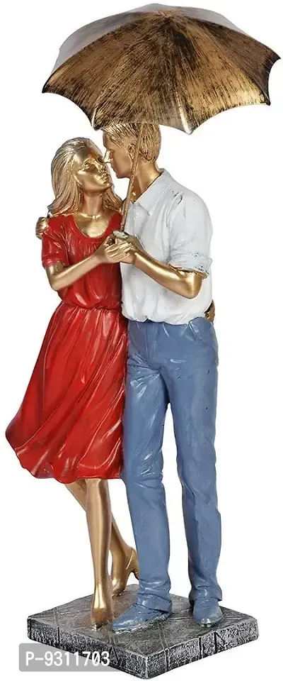 Saudeep India Trading Corporation Polyester Love Couple with Umbrella Showpiece (12 * 13 * 35cm), White and Blue-thumb5