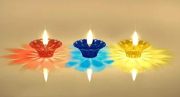 Saudeep India Floating Plastic Diyas for Home Decor/Diwali (Multicolor)- Set of 12-thumb1