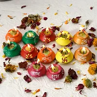 Saudeep India Decorative Multi Design Matki Diya/Colourful Diya Set/Diya for Diwali (Pack of 6)-thumb2