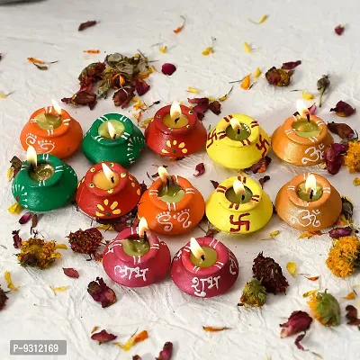 Saudeep India Decorative Multi Design Matki Diya/Colourful Diya Set/Diya for Diwali (Pack of 6)-thumb3