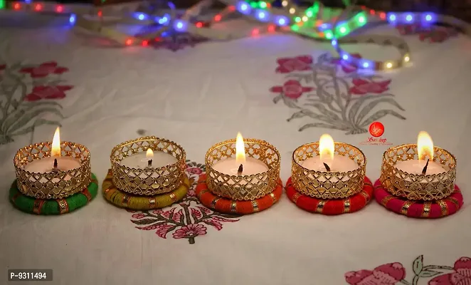 Saudeep India Diwali Tealight Candles | Tealight Candles with Holder | Diya for Puja | Diwali Home Decoration Diya (Set of 5, Multicolor)-thumb2