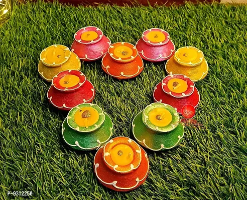 Saudeep India Decorative Matki Diyas/Colourful Diya Set/Diya for Diwali (Pack of 10, Matki Diya)-thumb4