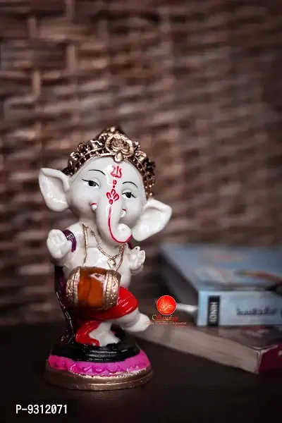 Saudeep India, Handcrafted Resine Little Ganesh Sculpture | Showpiece for Home  Office Decor (Dhol Ganesh)