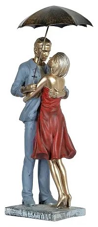 Saudeep India Trading Corporation Polyester Love Couple with Umbrella Showpiece, Standard, Red  Silver-thumb1