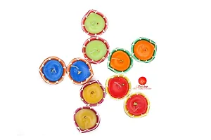 Saudeep India Diwali Diyas with Wax | Traditional Handmade Terracotta Clay Diya | Mitti Deepak Decorate for Diwali | Diya for Puja | Diwali Home Decoration Diya (Set of 10, Multicolor)-thumb4