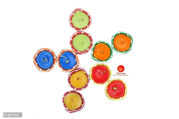 Saudeep India Diwali Diyas with Wax | Traditional Handmade Terracotta Clay Diya | Mitti Deepak Decorate for Diwali | Diya for Puja | Diwali Home Decoration Diya (Set of 10, Multicolor)-thumb5