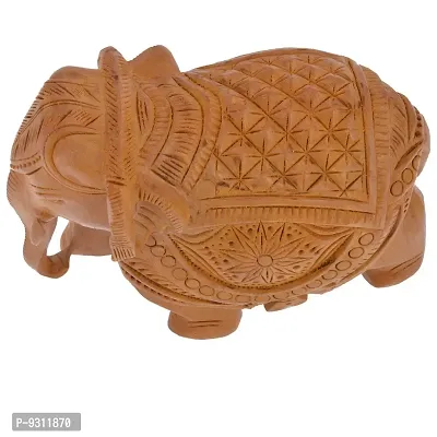 Saudeep India's Wooden handicraft home decor elephant showpiece 4 inch (12 cm * 5 cm * 10 cm , Brown) Appu Handmade Decorative Elephant Carving Jaipuri Rajasthani Good for home  Locker business Fang sue Indian Vastu-thumb4