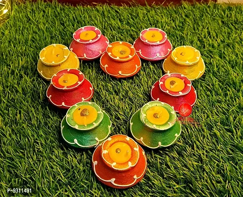 Saudeep India Decorative Matki Diyas/Colourful Diya Set/Diya for Diwali (Pack of 10)-thumb4