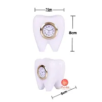 Saudeep India Tooth Shape Dentist Desk Marbel Table Clock for Decor and Paper Weight, Ideal Gift for Dentists and Doctors (Sangemarmar Marble Tooth Clock)-thumb2