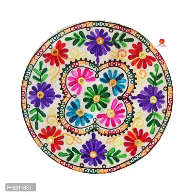 Saudeep India Round Rajasthani Ethnic Embroidered Khadi Cushion Cover, 16x16 Inch Pack of 1(pt3_cushioncover_po1)-thumb3