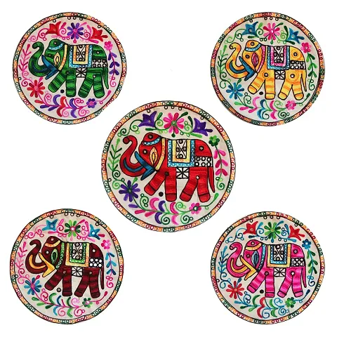 Saudeep India Round Rajasthani Ethnic Embroidered Khadi Cushion Cover, 16x16 Inch Pack of 3