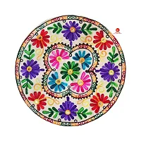 Saudeep India Round Rajasthani Ethnic Embroidered Khadi Cushion Cover (Multicolour, 16x16 Inch) (Pack of 2)-thumb2