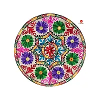 Saudeep India Round Rajasthani Ethnic Embroidered Khadi Cushion Cover (Multicolour, 16x16 Inch) (Pack of 2)-thumb1