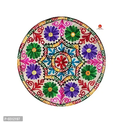 Saudeep India Round Rajasthani Ethnic Embroidered Khadi Cushion Cover (Multicolour, 16x16 Inch) (Pack of 2)-thumb2