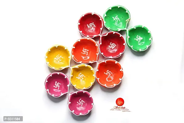 Saudeep India Diwali Diyas | Traditional Handmade Terracotta Clay Diya | Mitti Deepak Decorate for Diwali | Diya for Puja | Diwali Home Decoration Diya (Set of 10, Multicolor)-thumb5