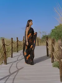 Saudeep India Women's Satin Silk Abstract Floral Print Saree With Blouse Piece(Black)-thumb3