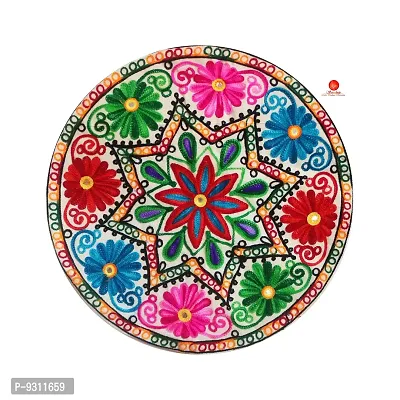 Saudeep India Round Rajasthani Ethnic Embroidered Khadi Cushion Cover, 16x16 Inch Pack of 1(pt4_cushioncover_po1)-thumb5