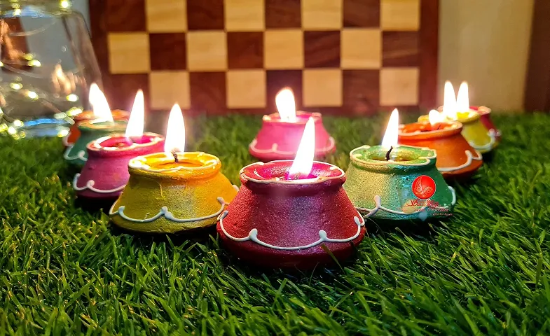 Saudeep India Decorative Matki Diyas/Colourful Diya Set/Diya for Diwali