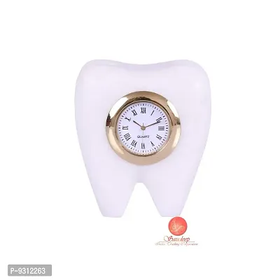 Saudeep India Tooth Shape Dentist Desk Marbel Table Clock for Decor and Paper Weight, Ideal Gift for Dentists and Doctors (Sangemarmar Marble Tooth Clock)-thumb5